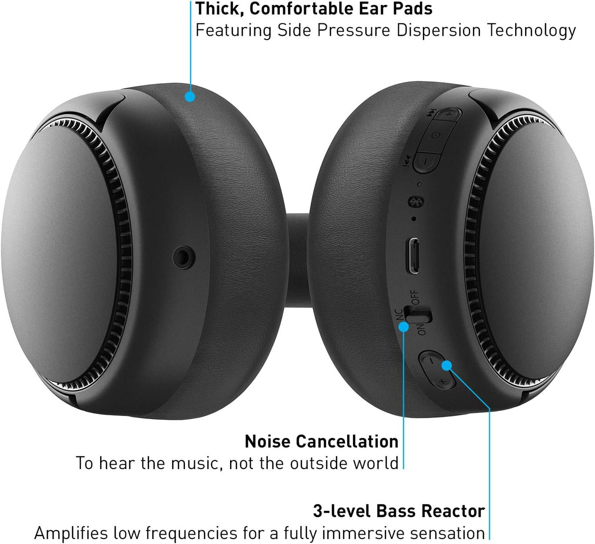 Black Wireless Bluetooth Noise Cancelling Headphones Pack of 2 P877465