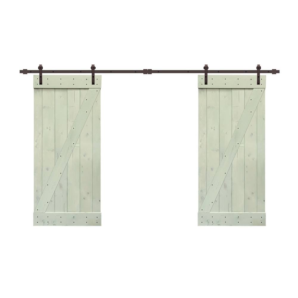 Red Walnut Stained Solid Pine Wood Interior Double Sliding Barn Door with Hardware Kit D13793