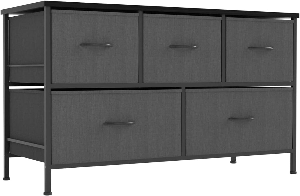 Charcoal Grey 5 Drawer Fabric Dresser with Metal Frame J389797
