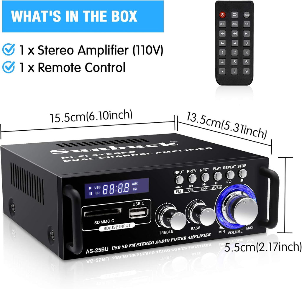 180W Wireless Bluetooth Stereo Amplifier with Remote Control Y98813