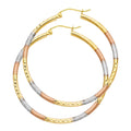 14k Yellow White Rose Gold Round Tube Hoop Earrings Diamond Cut French Lock Tri Color 40 x 2 mm O355