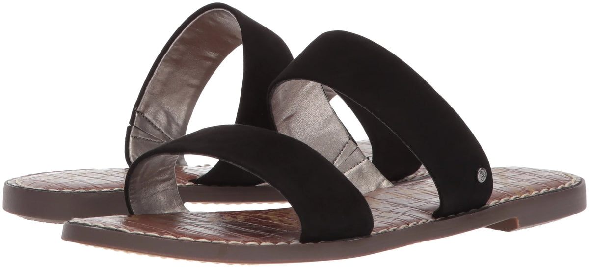Black Suede Open Toe Flat Slip On Sandals N575