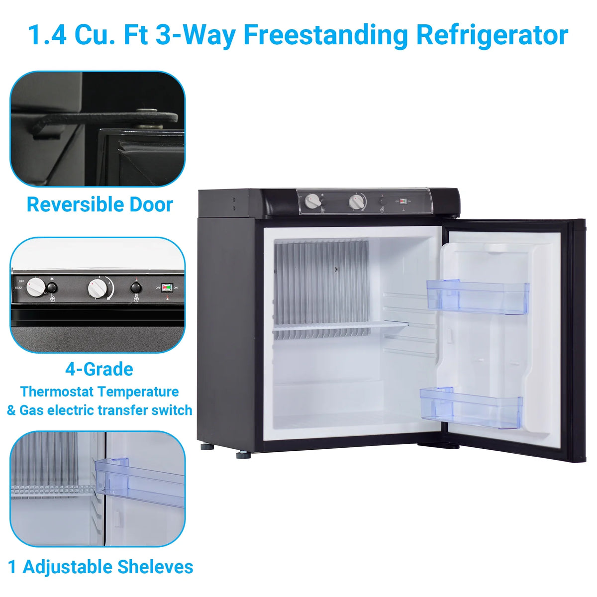 3 Way Propane RV Refrigerator 1.4 Cu.ft Compact Camper Fridge A44654