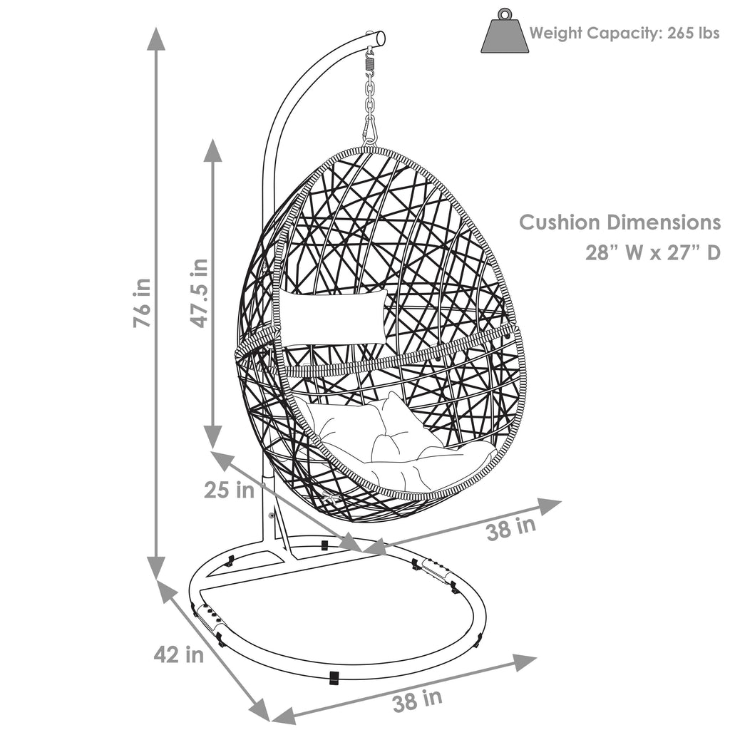 Gray Hanging Egg Chair with Stand - Resin Wicker L986