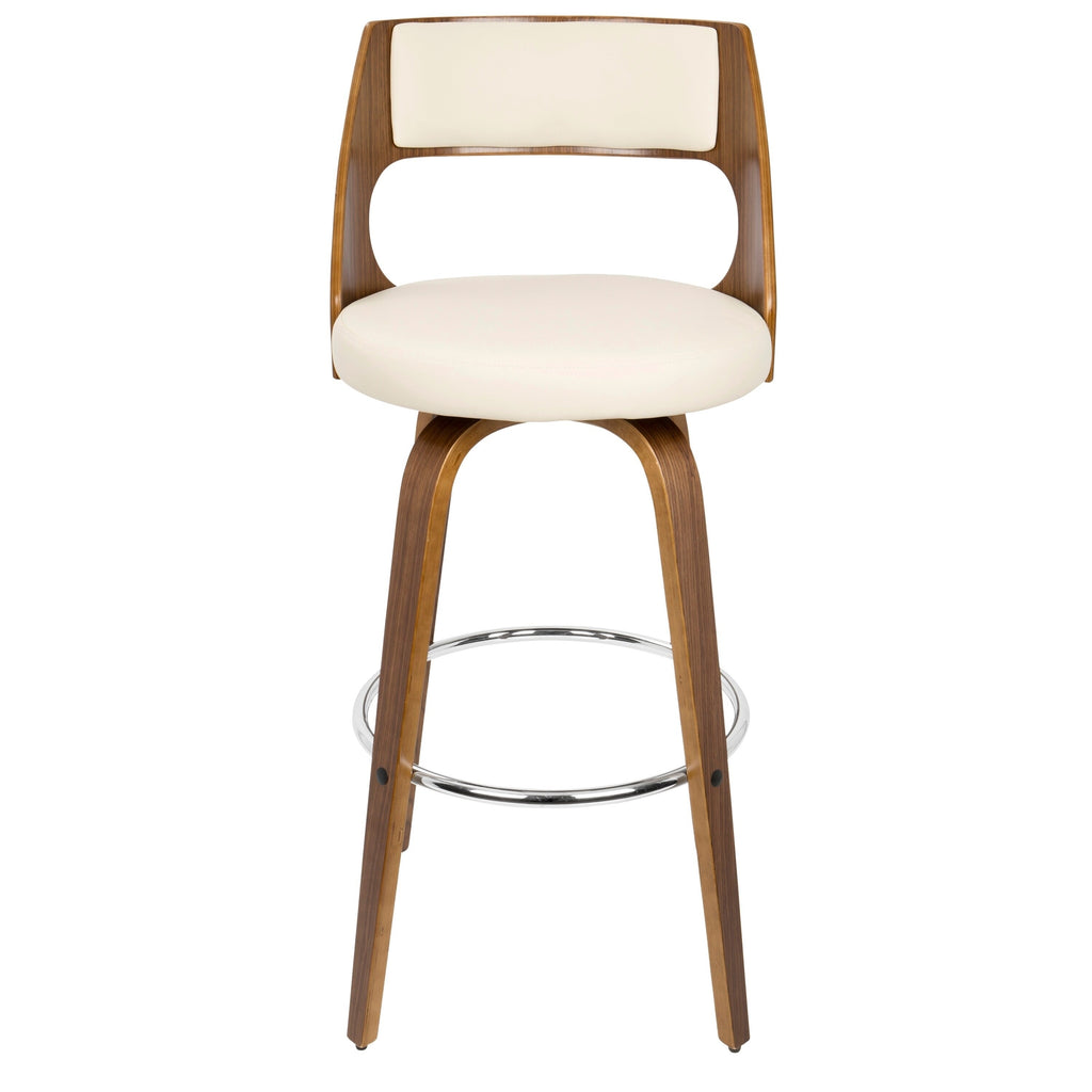 Cream/Walnut Walnut Finish Upholstered Swivel Bar Stool (Set of 2) W2726