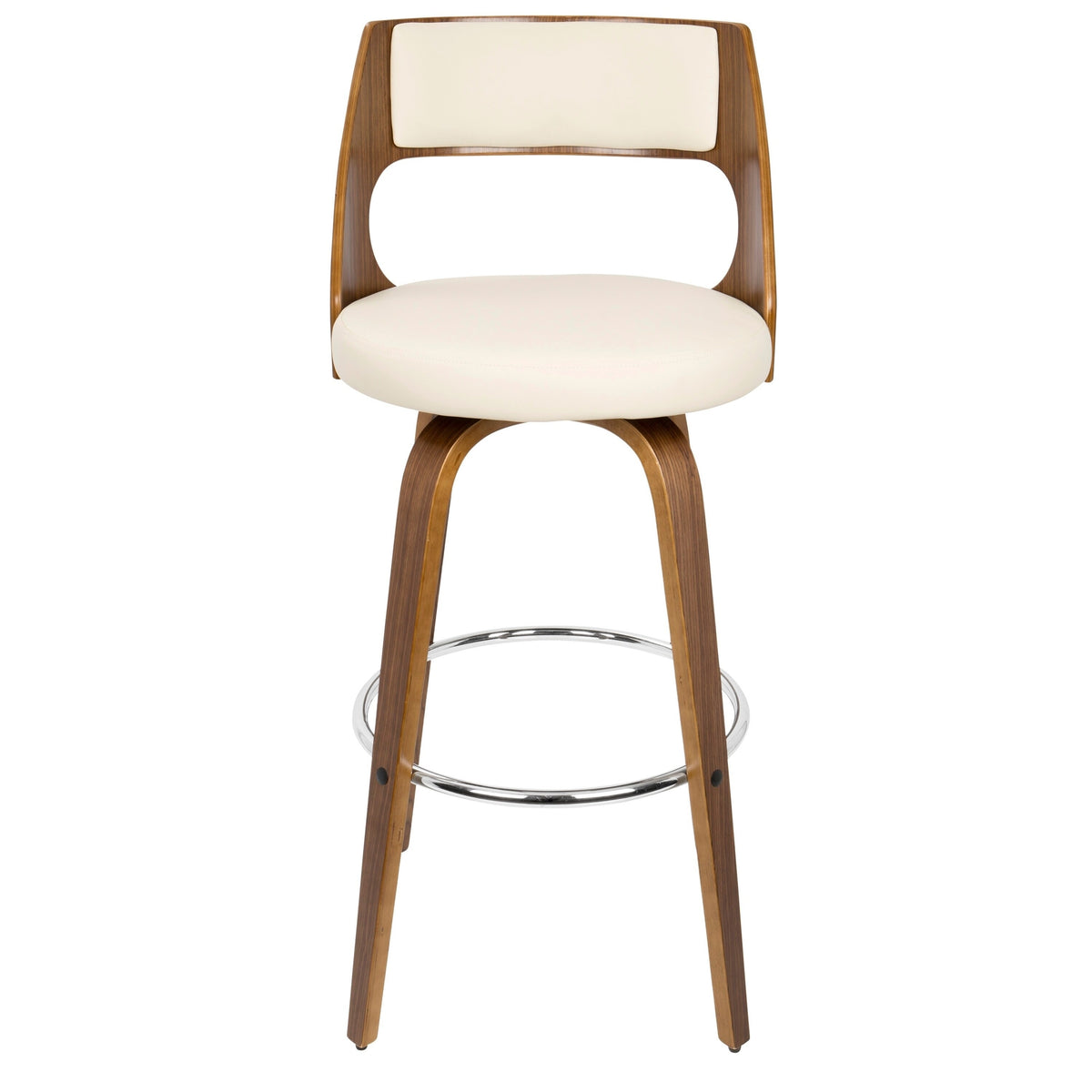 Cream/Walnut Walnut Finish Upholstered Swivel Bar Stool (Set of 2) W2726