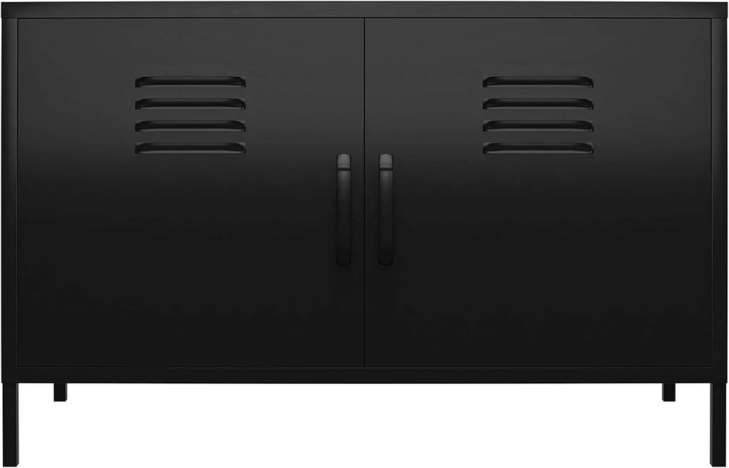 Black 2 Door Metal Locker Accent Cabinet D5365