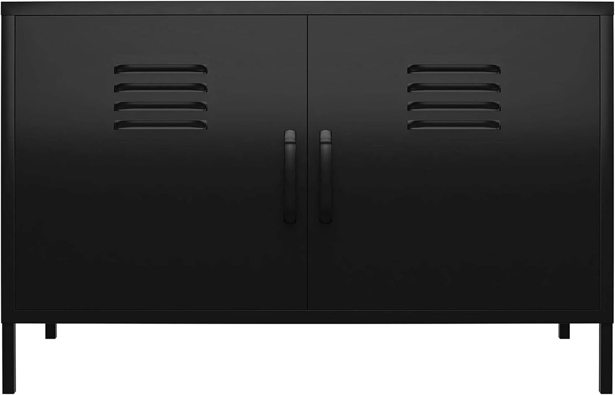 Black 2 Door Metal Locker Accent Cabinet D5365