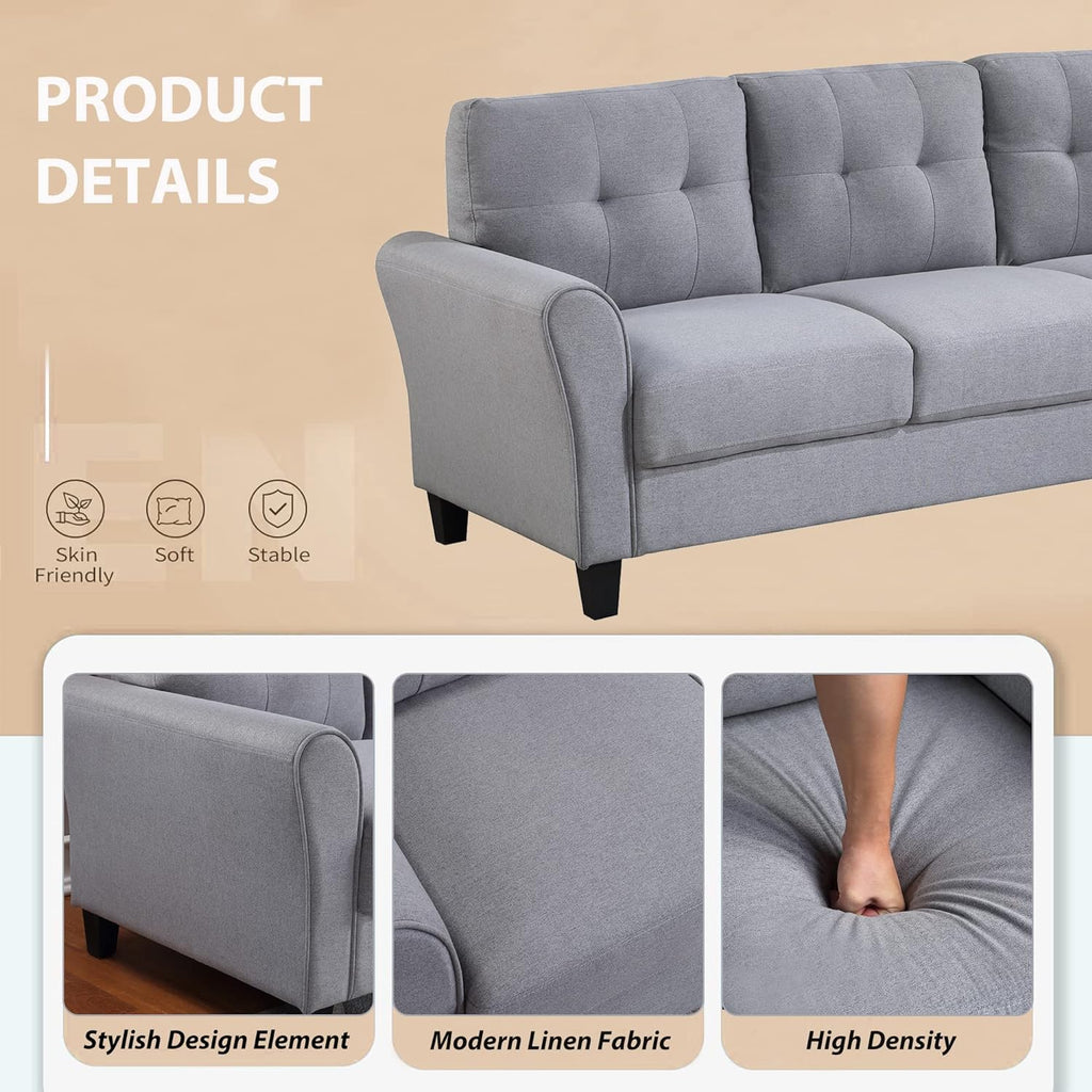 Light Grey-Blue 3-Seat Upholstered Sectional Sofa Set Y77396