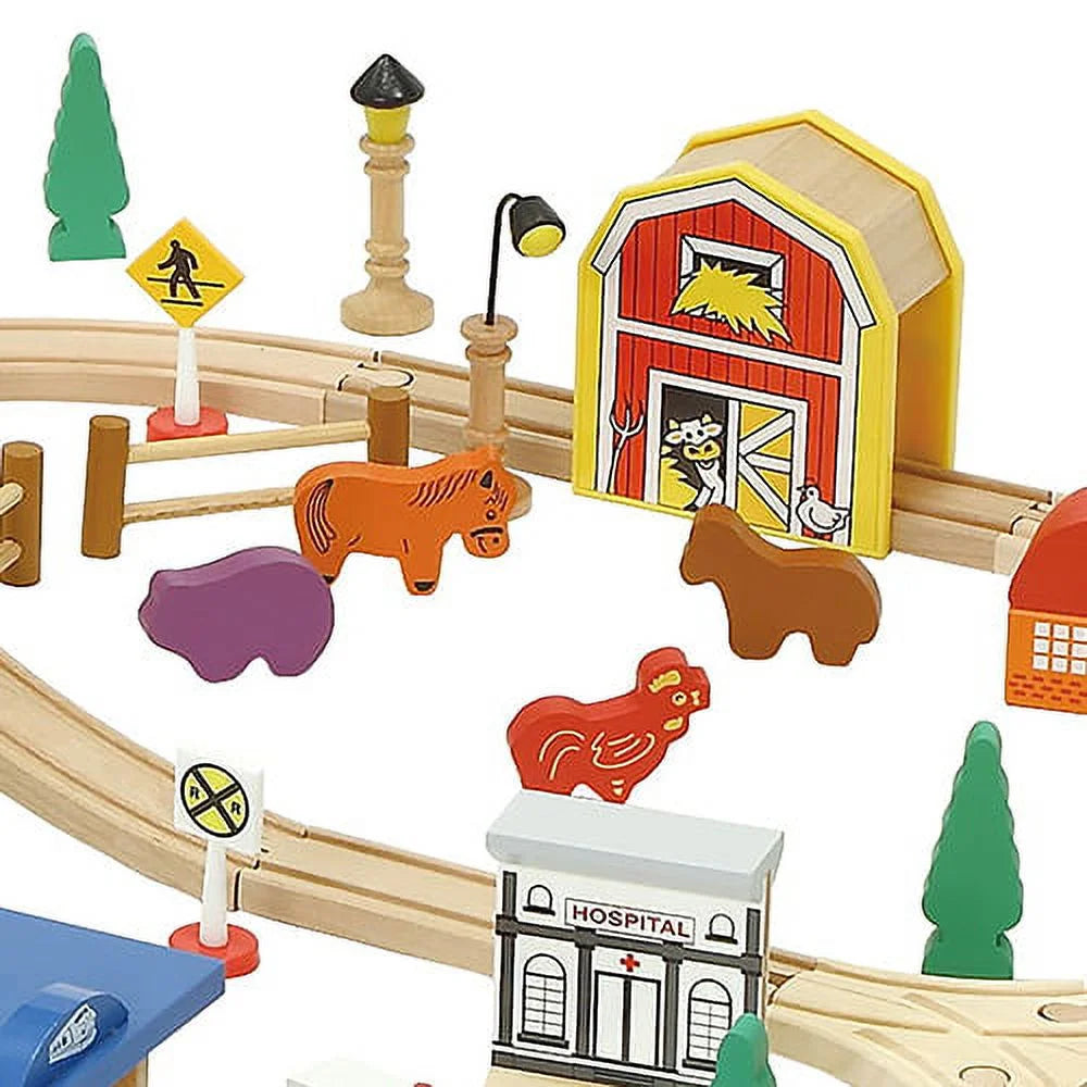 100 Piece Wooden Train Set with Hard Wood Track W223
