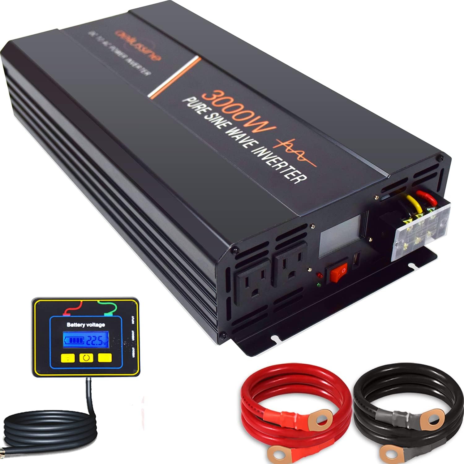 1500 Watt Pure Sine Wave Power Inverter 24V DC to AC 110V 120V with LCD Display and Remote Switch K266