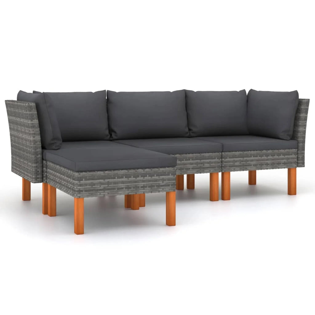4 Piece Poly Rattan Garden Set with Cushions Gray W8085