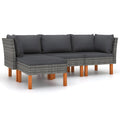 4 Piece Poly Rattan Garden Set with Cushions Gray W8085