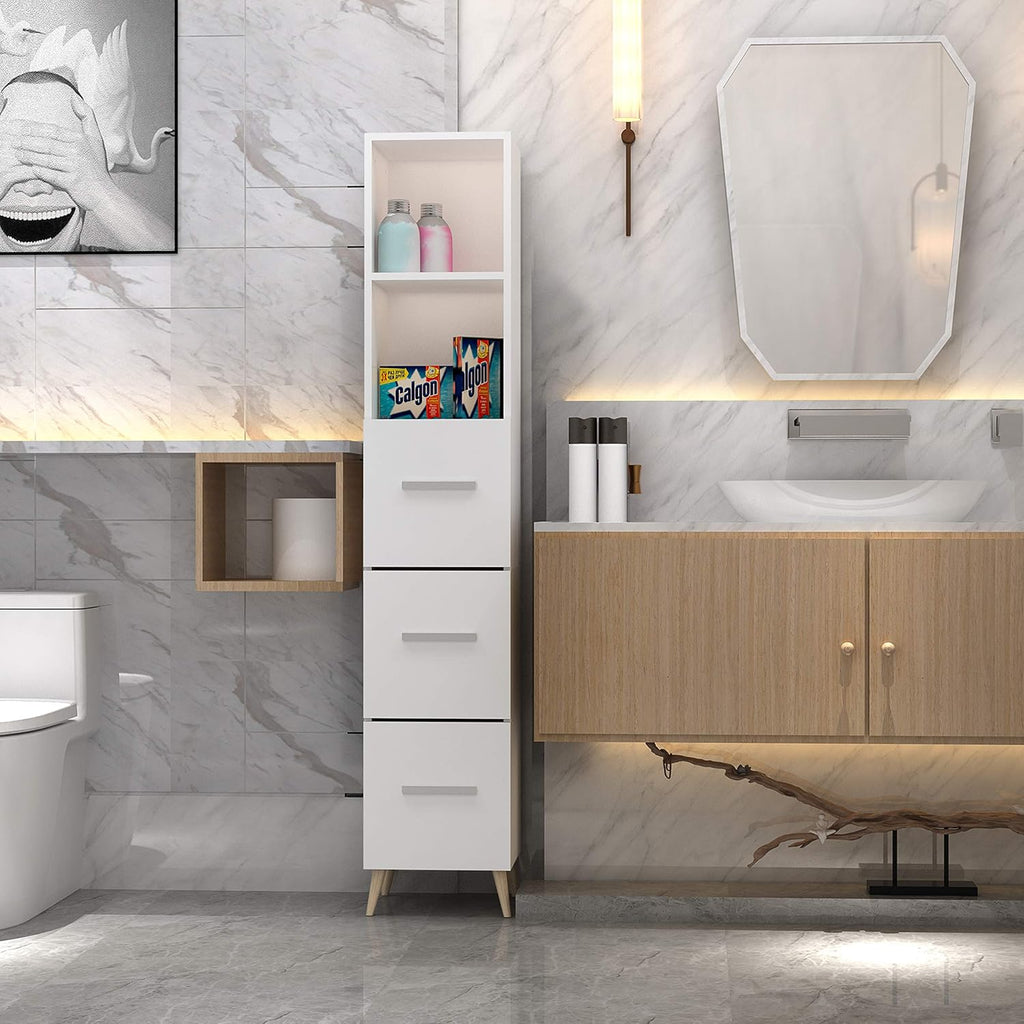 Ivory White Freestanding Storage Cabinet with 2 Open Shelves and Cupboard X41360