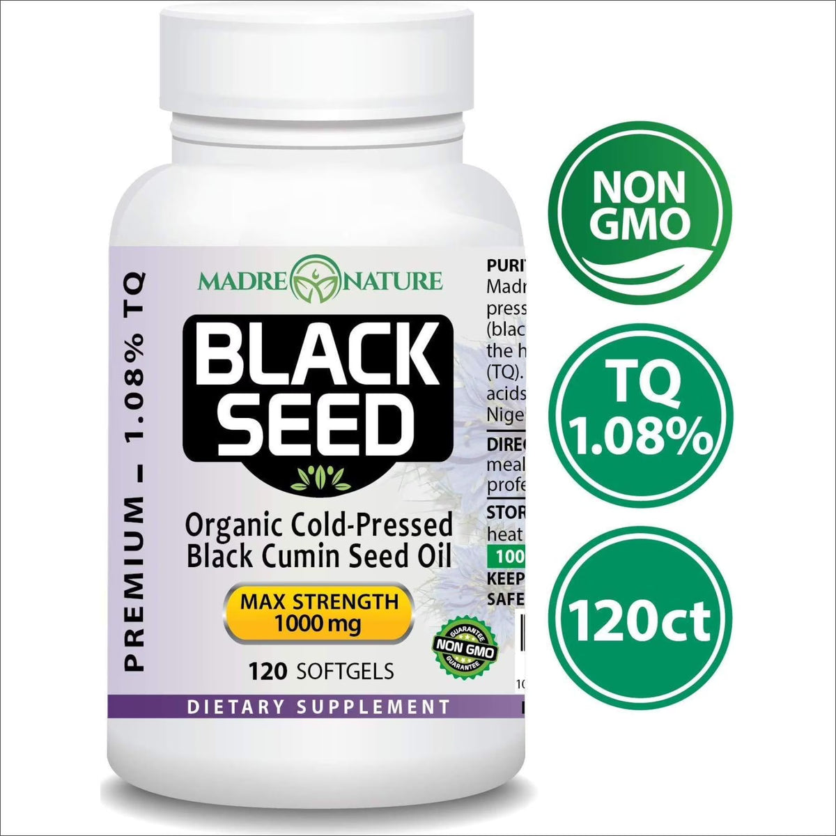 Black Seed Oil 1000mg 120 Softgel Capsules Cold-Pressed Nigella Sativa R586197