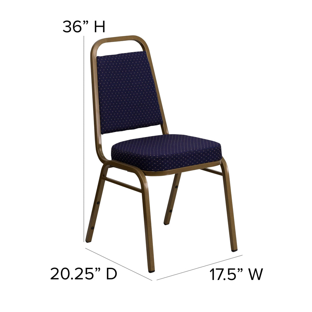 Stacking Banquet Chair with 2.5 inch Thick Seat Navy Patterned Fabric/Gold Frame I930