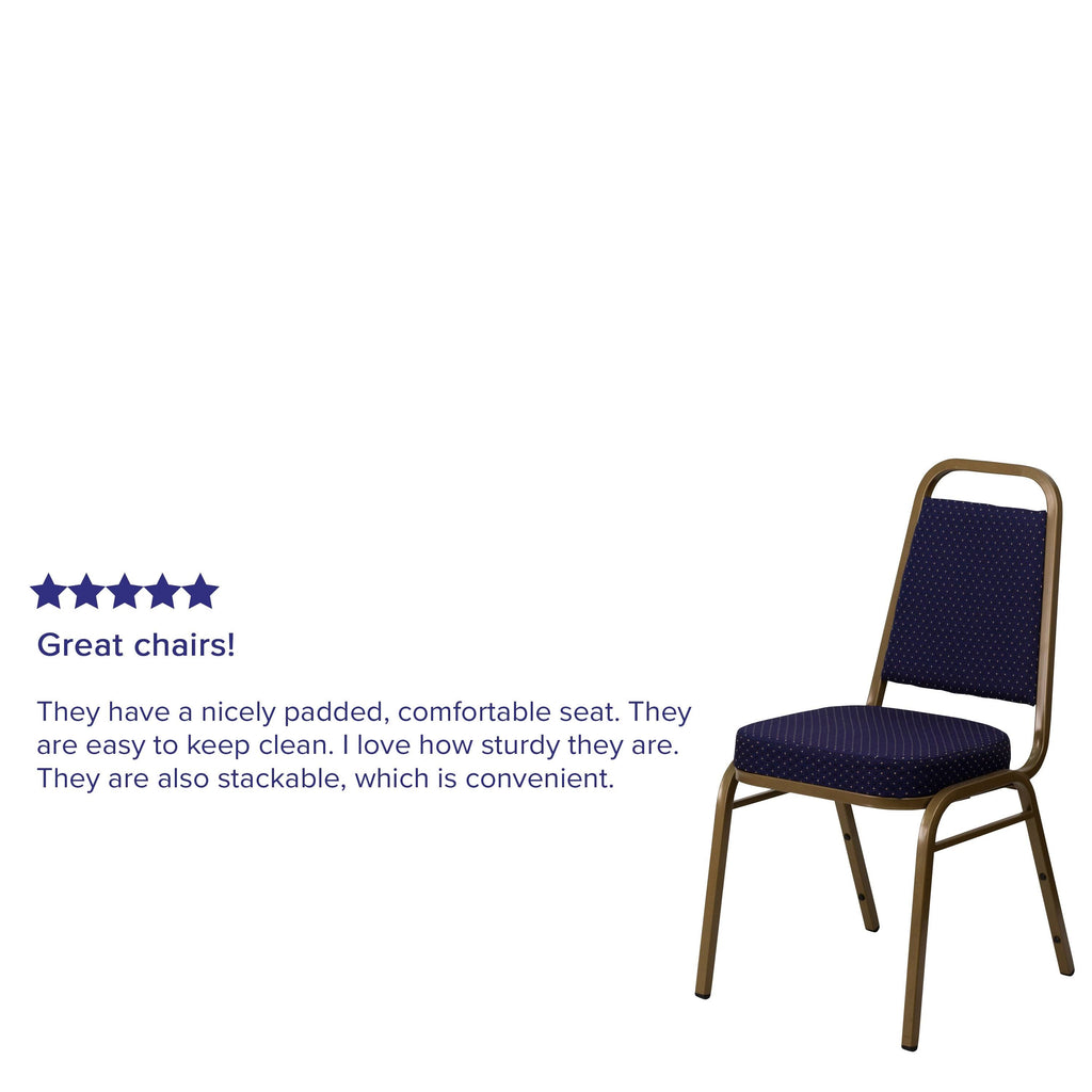 Stacking Banquet Chair with 2.5 inch Thick Seat Navy Patterned Fabric/Gold Frame I930