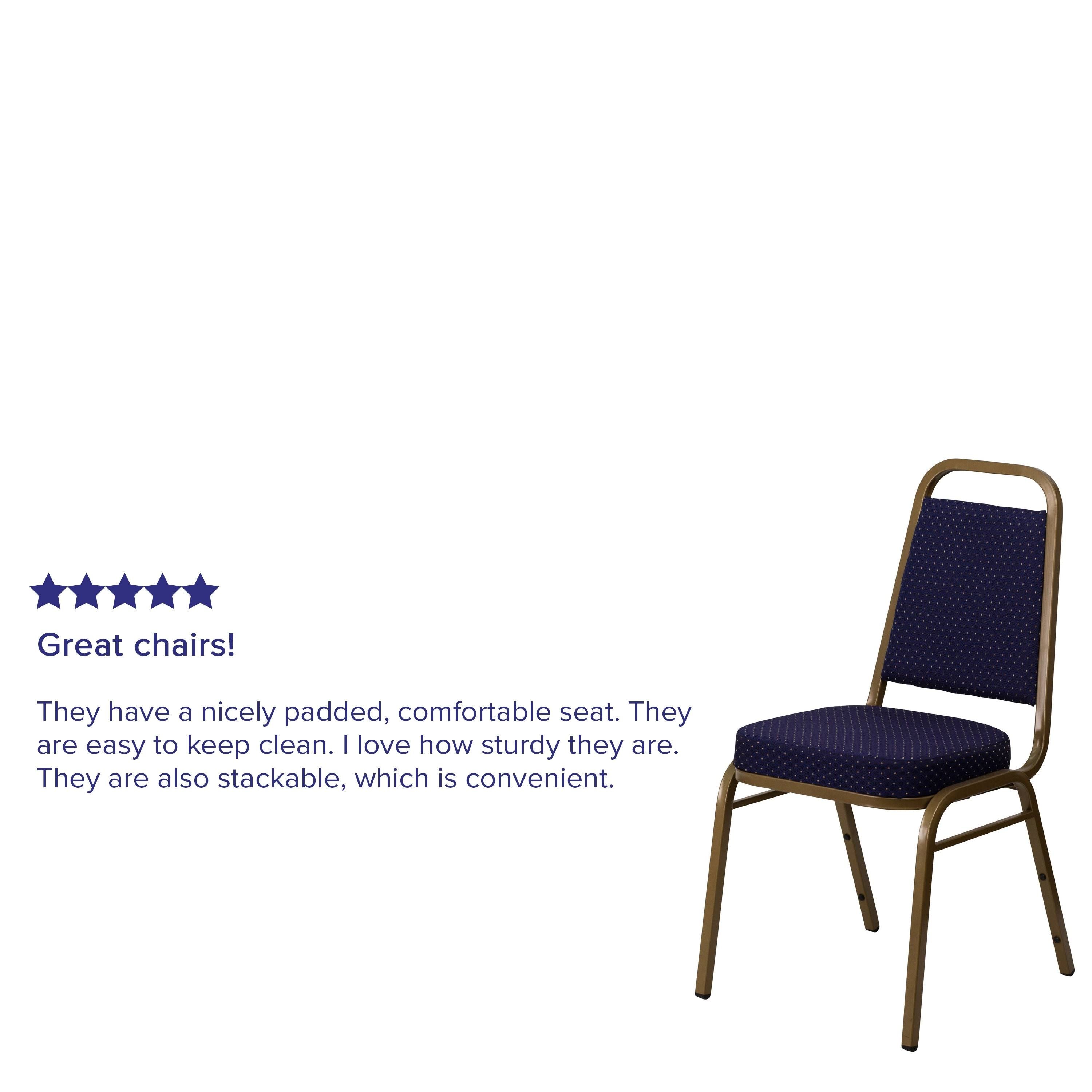 Stacking Banquet Chair with 2.5 inch Thick Seat Navy Patterned Fabric/Gold Frame I930