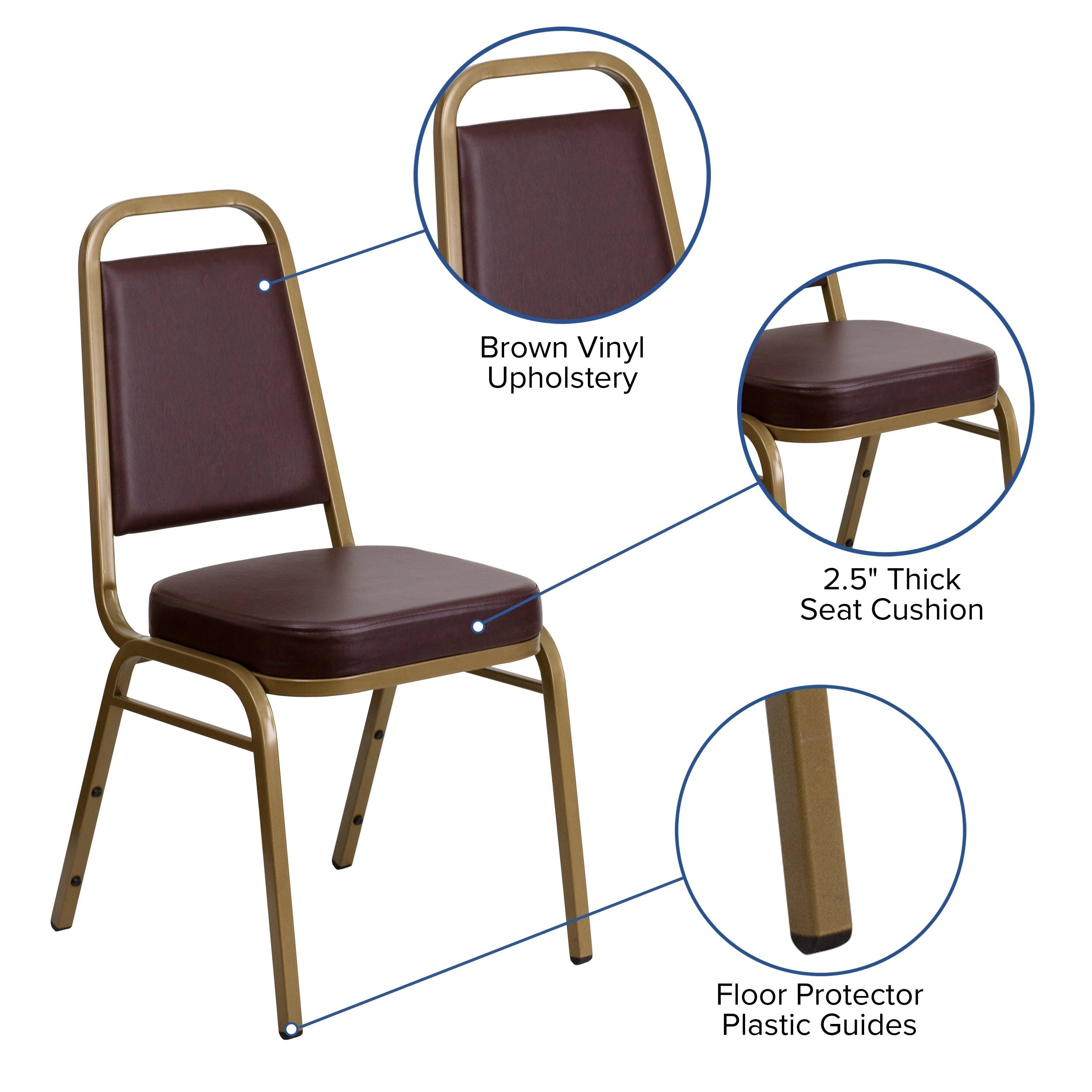 Stacking Banquet Chair with 2.5 inch Thick Seat Navy Patterned Fabric/Gold Frame I930