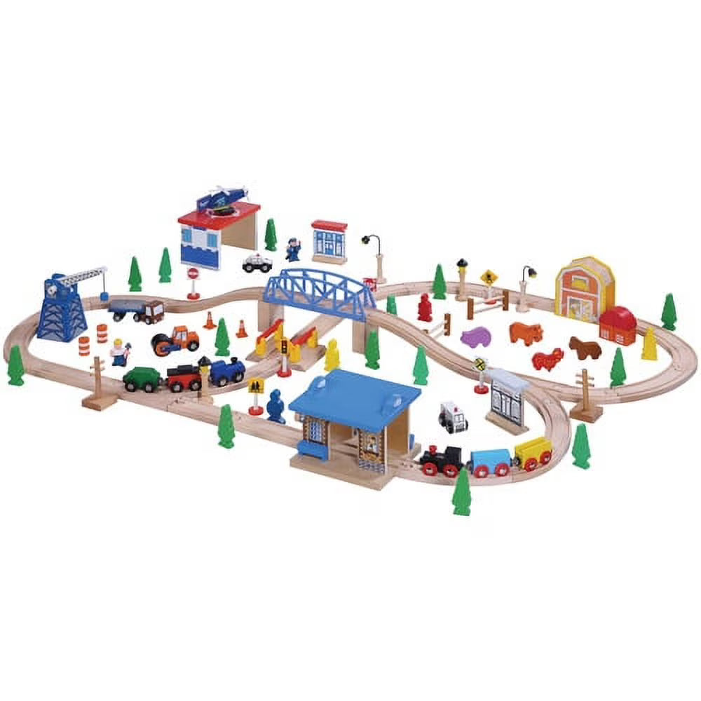 100 Piece Wooden Train Set with Hard Wood Track W223