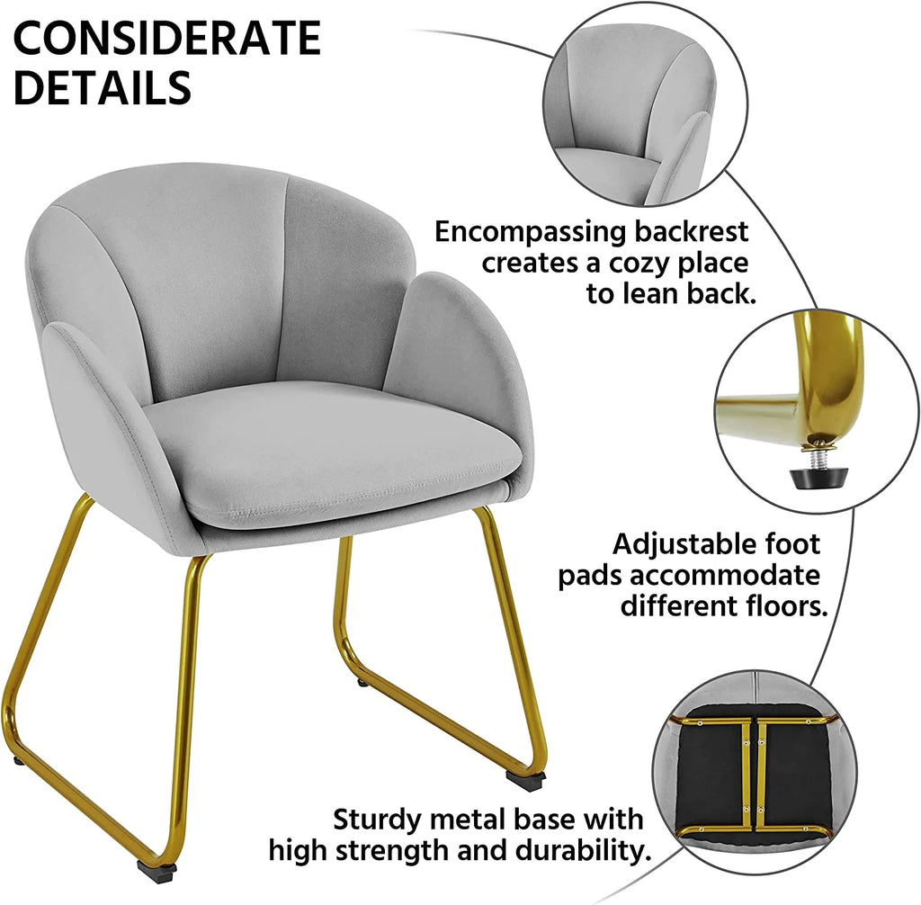 Gray Velvet Armchair with Golden Metal Legs M996