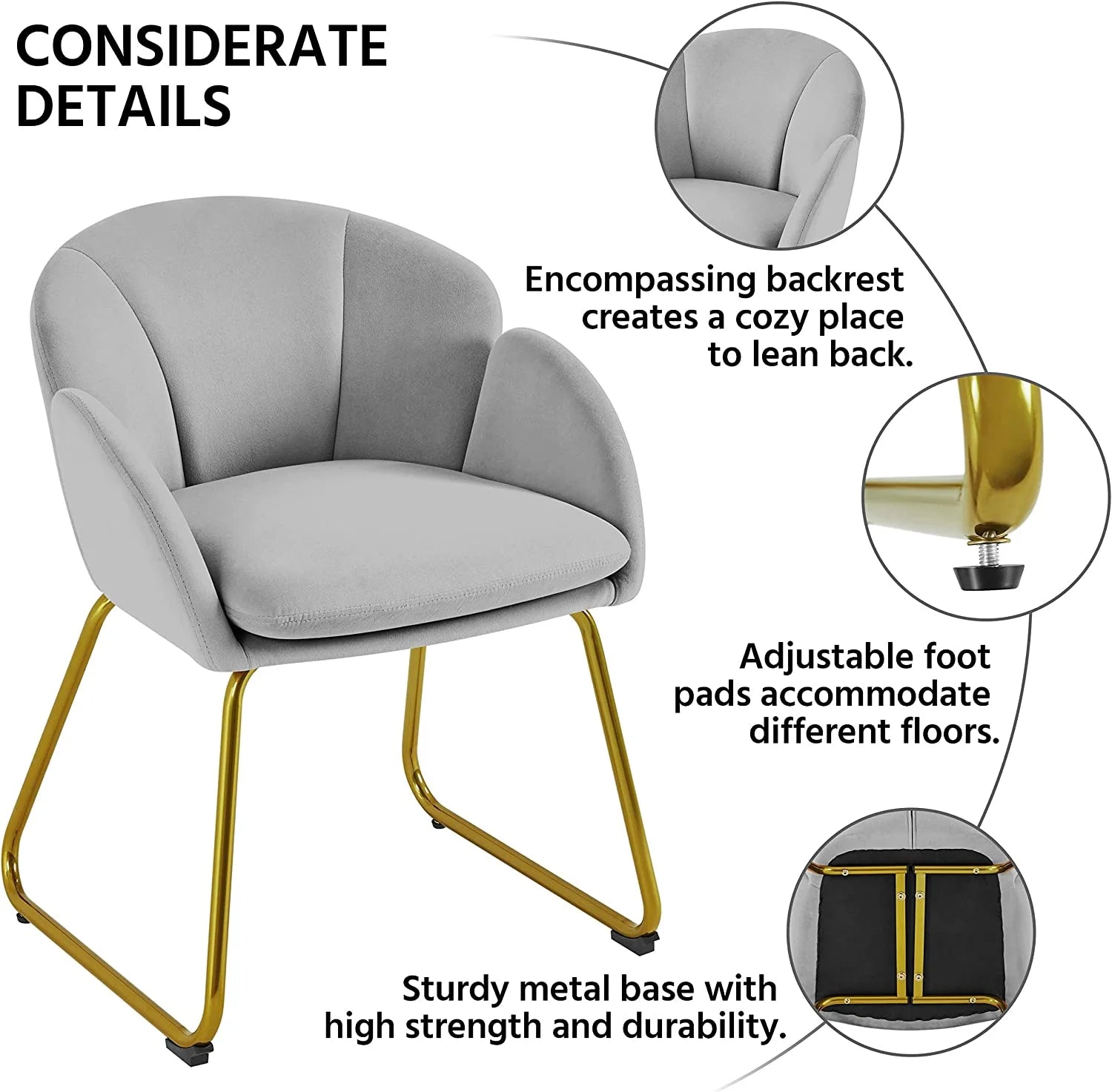 Gray Velvet Armchair with Golden Metal Legs M996
