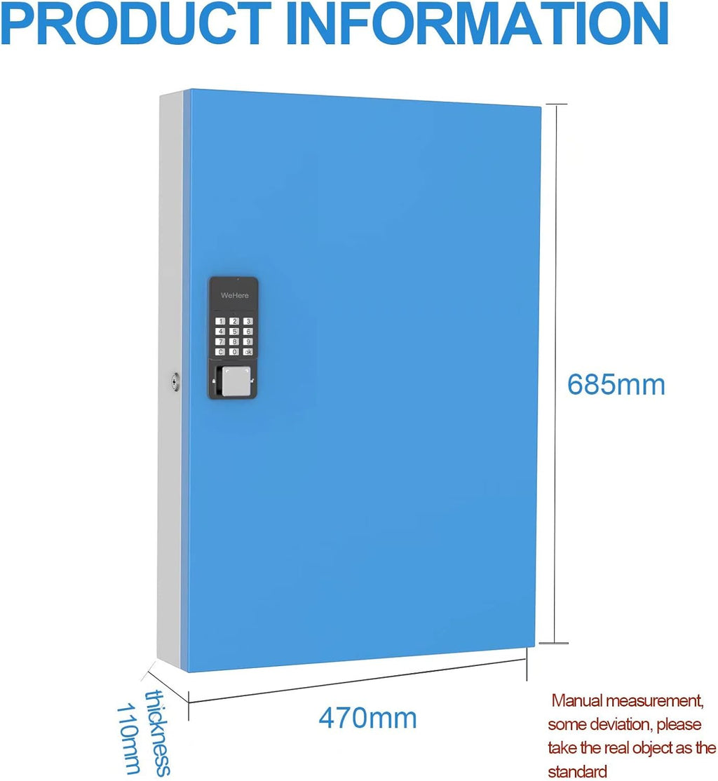 Key Lock Box 192 Keys with Bluetooth Unlock Metal Key Cabinet Wall Mount H8666