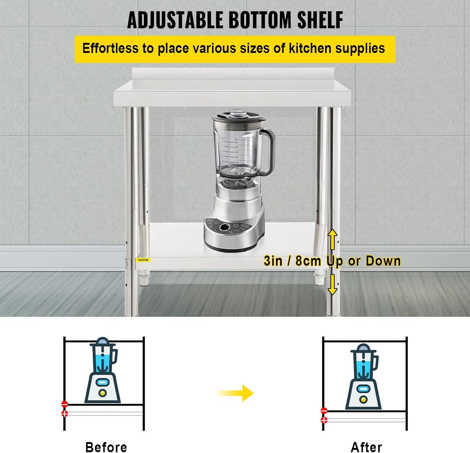Stainless Steel Prep Table with Backsplash and Adjustable Undershelf V83254