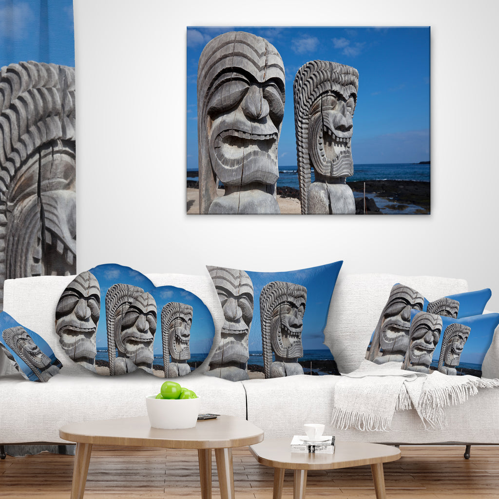 Hawaiian Tiki Gods Printed Throw Pillow M33046
