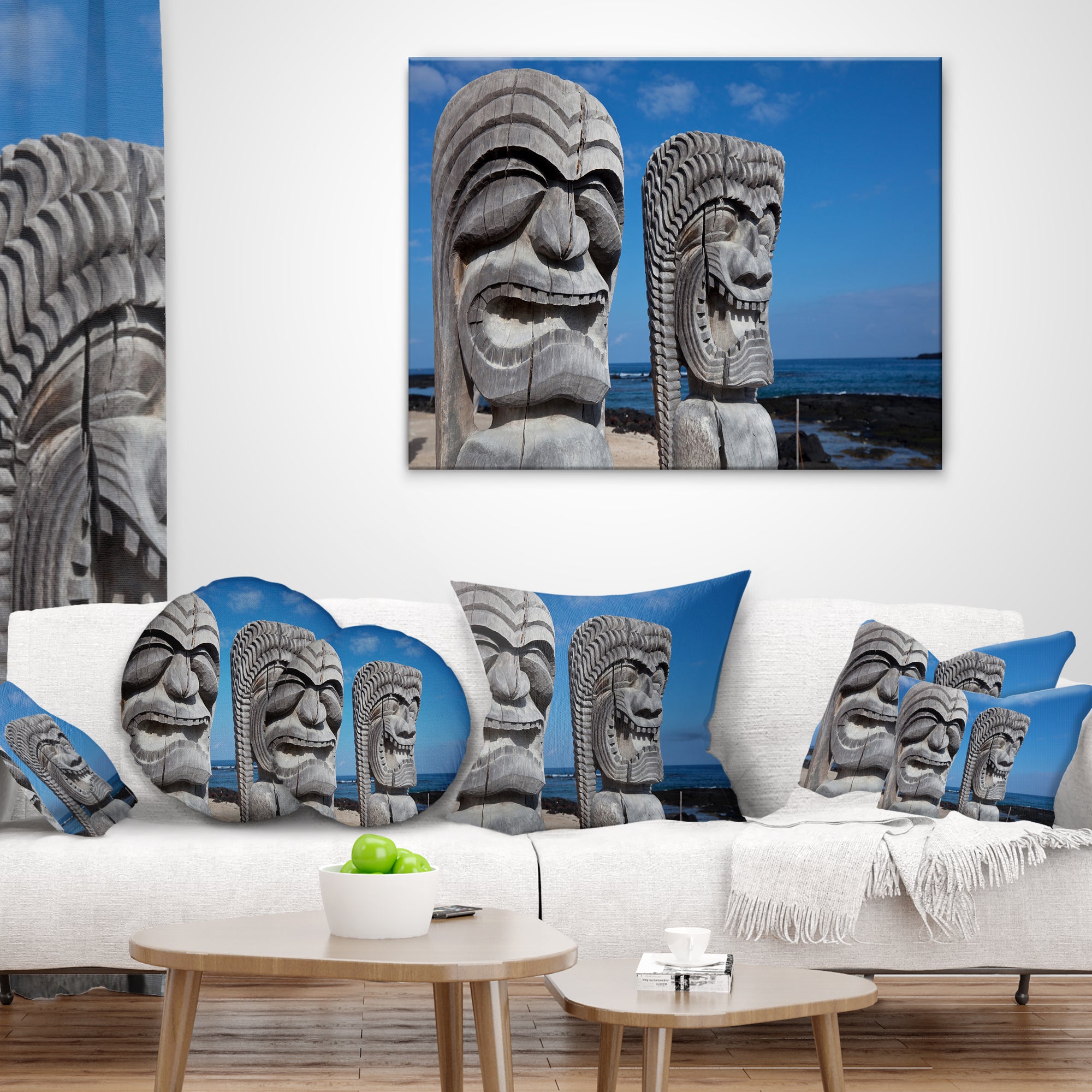 Hawaiian Tiki Gods Printed Throw Pillow M33046
