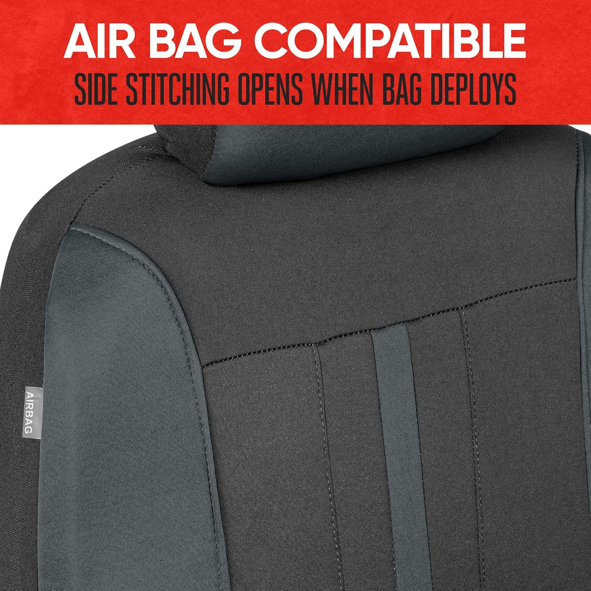Gray & Black Two-Tone Front Seat Covers with Hooded Split Bench Seat Cover G120845