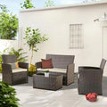 4 Pieces Sectional Sofa Set with Table and Loveseat, Brown Wicker H107