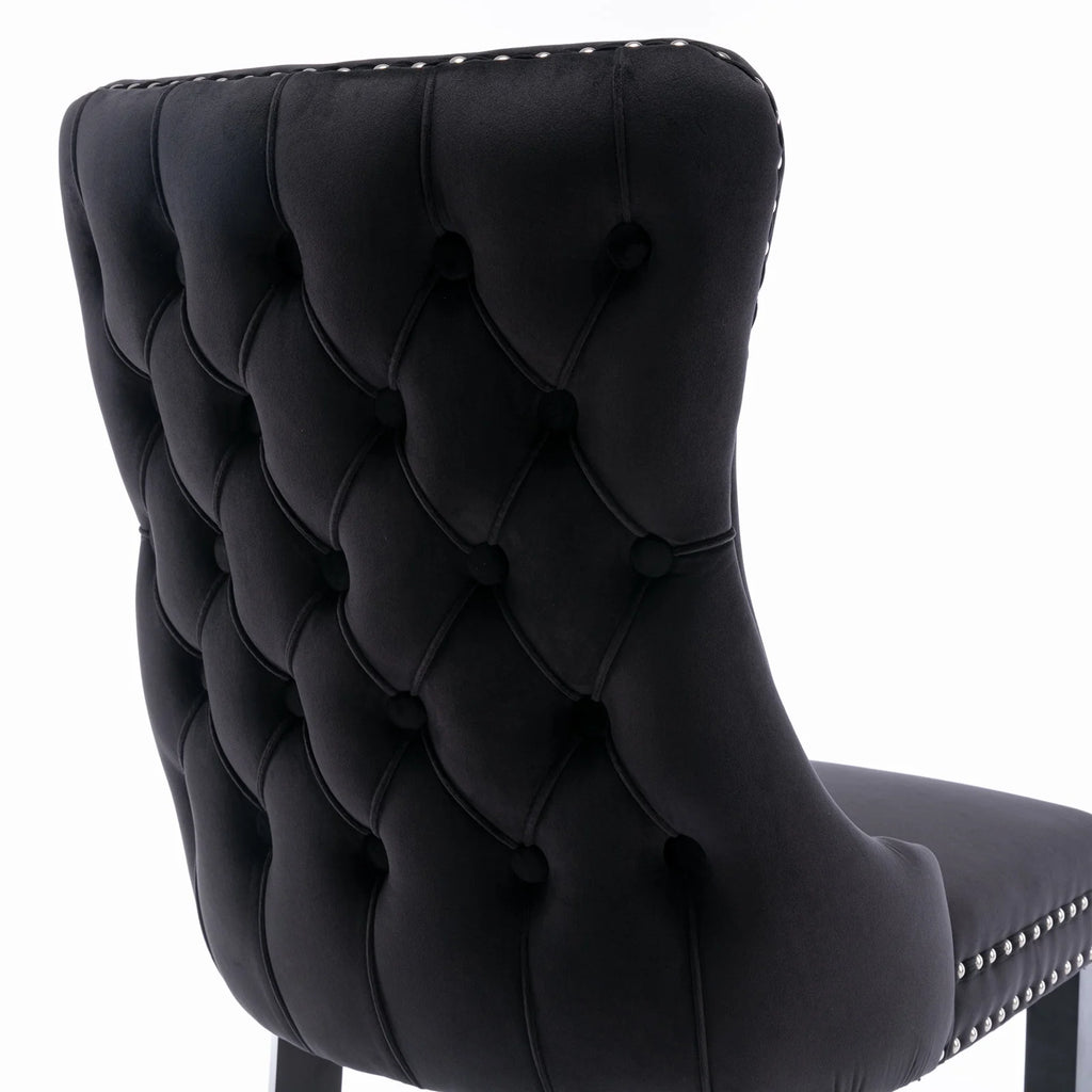 Black Velvet Upholstered Dining Chairs Set of 2 Solid Wood Wing Back Accent Chairs C7120