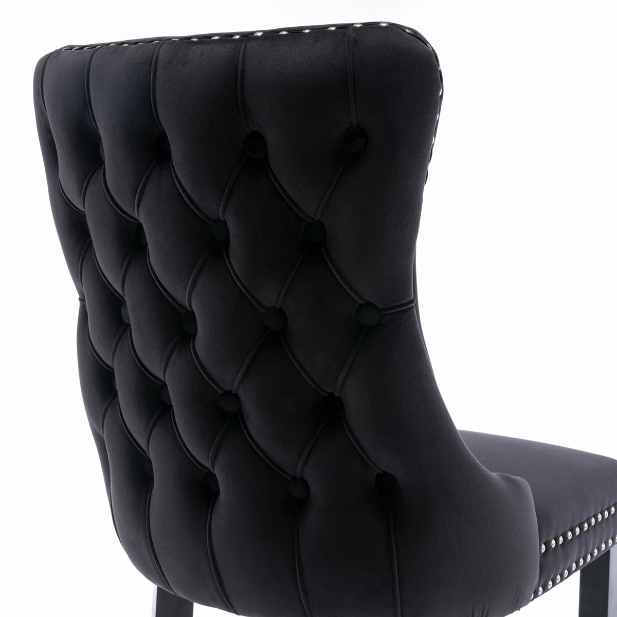 Black Velvet Upholstered Dining Chairs Set of 2 Solid Wood Wing Back Accent Chairs C7120