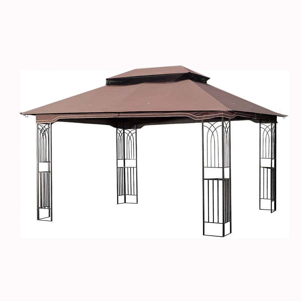 Brown Outdoor Patio Gazebo Canopy Tent with Ventilated Double Roof and Mosquito Net F844