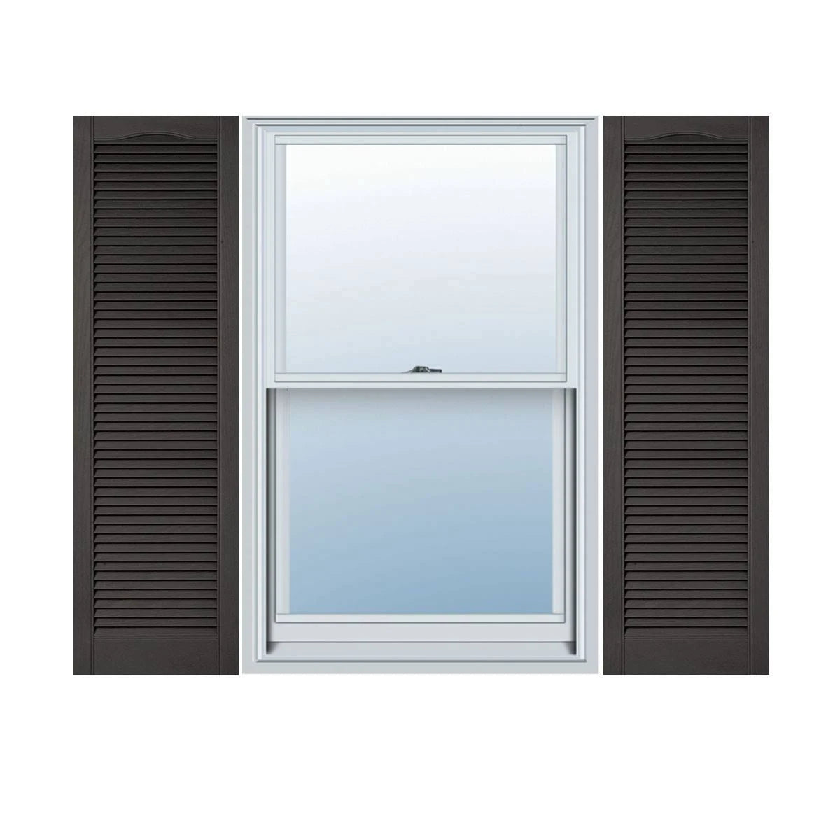 12 inchw x 79 inchh Vinyl Cathedral Top Louver Shutters with Shutter-Loks T9571