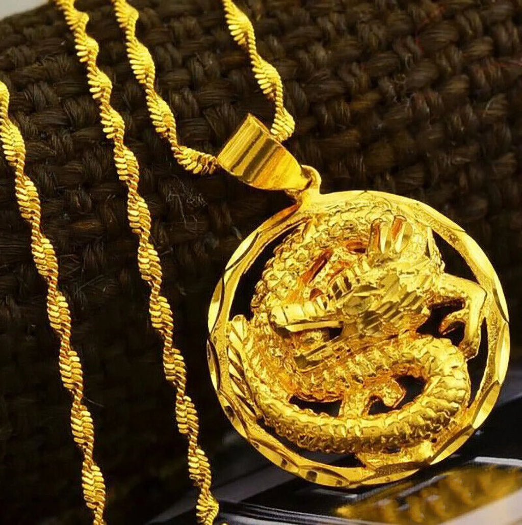18k Yellow Gold Filled Over Silver 24" Dragon Pendant Necklace Z173