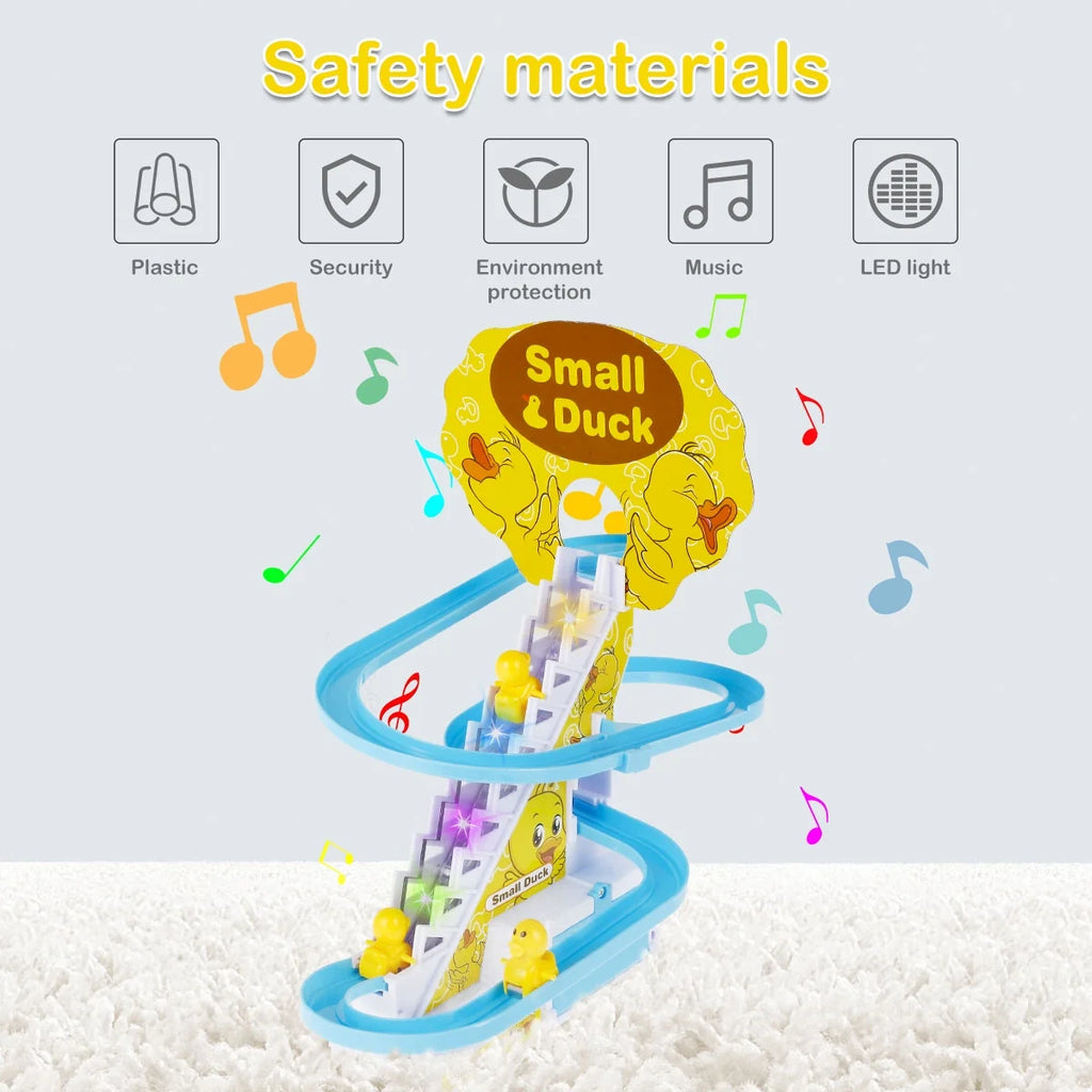 Slide Toy Set with Lights and Music Stair-Climbing Ducklings Track Set Automatic Duck Roller Coaster Toy Electric Duck Escalator Toy with 9pcs Duck Toy G360