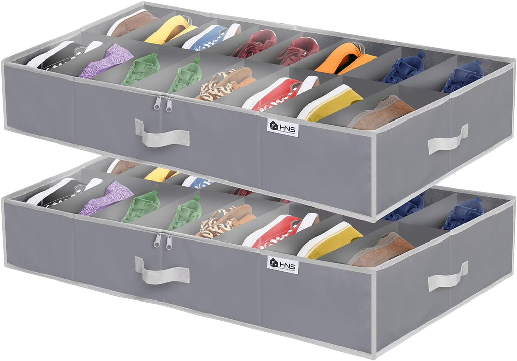 Extra Large Underbed Shoe Storage Organizer, Set of 2 Gray V4464