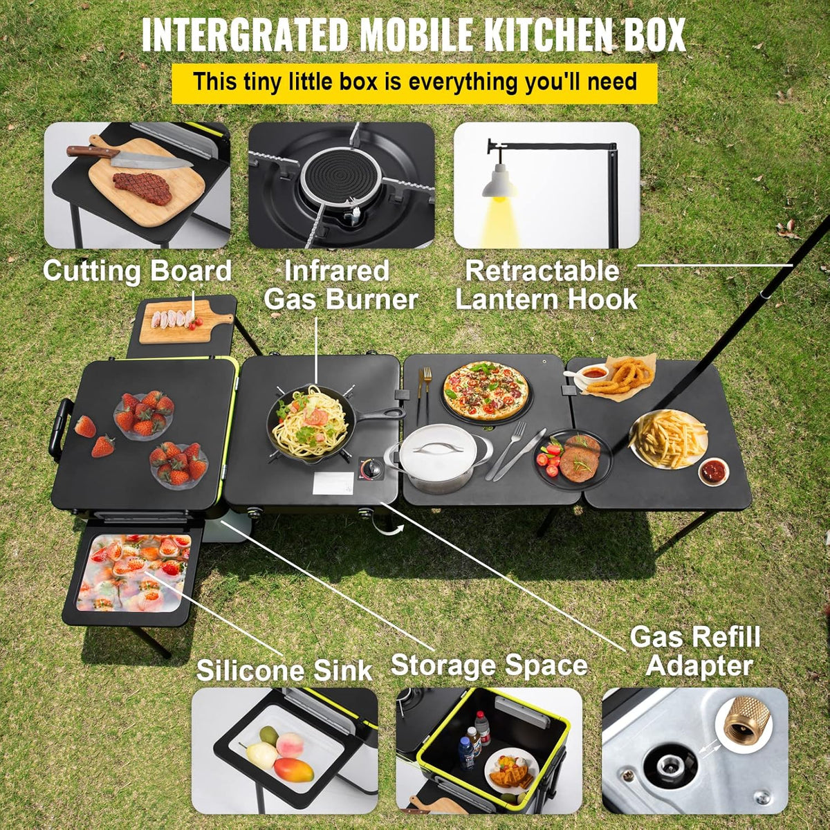 Black Portable Outdoor Cooking Station with Wheels N476