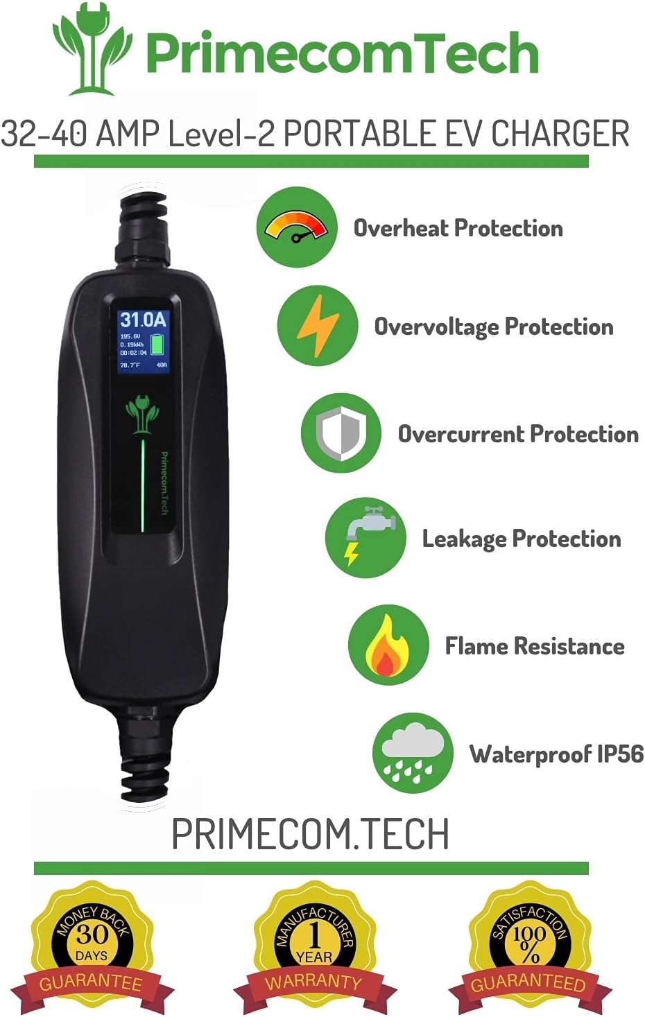 30 Feet Level 2 Electric Vehicle Charger 40 Amp G874332