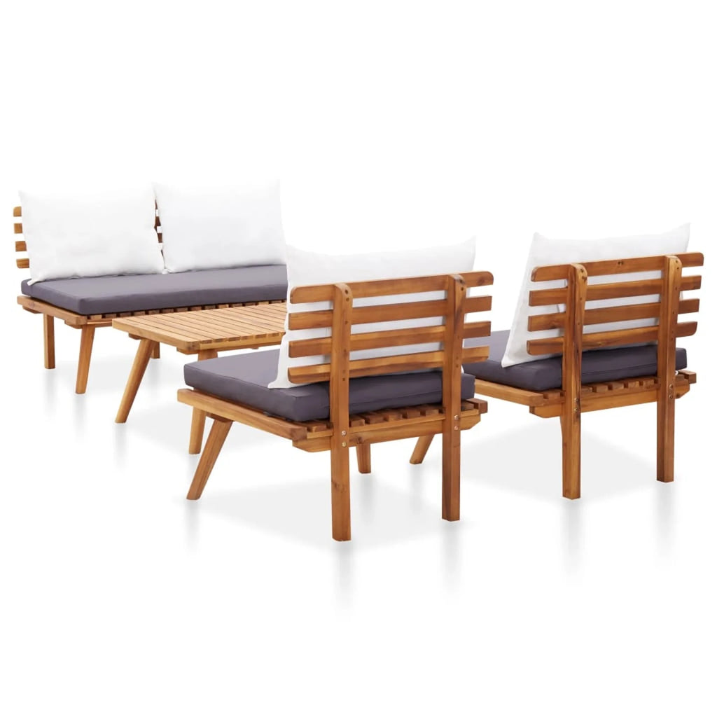 4 Piece Patio Lounge Set with Dark Gray Cushions Acacia Wood Outdoor Sectional Sofa Set V7103