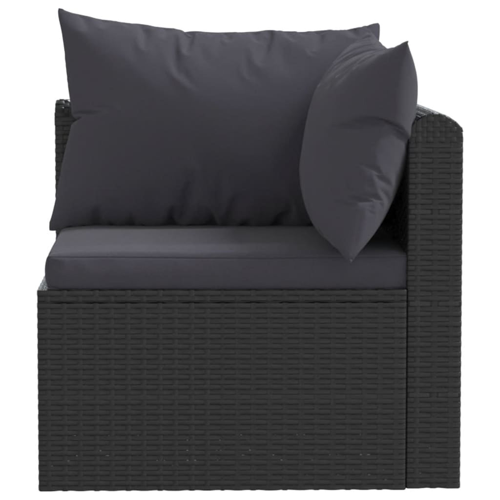 Black Poly Rattan 3 Piece Patio Sofa Set with Cushions V892