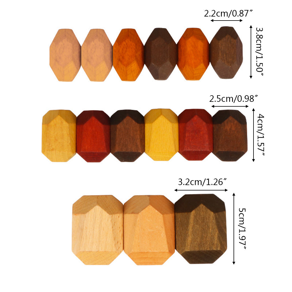 15 Pcs Wooden Colored Stone Stacking Game Building Block F460457