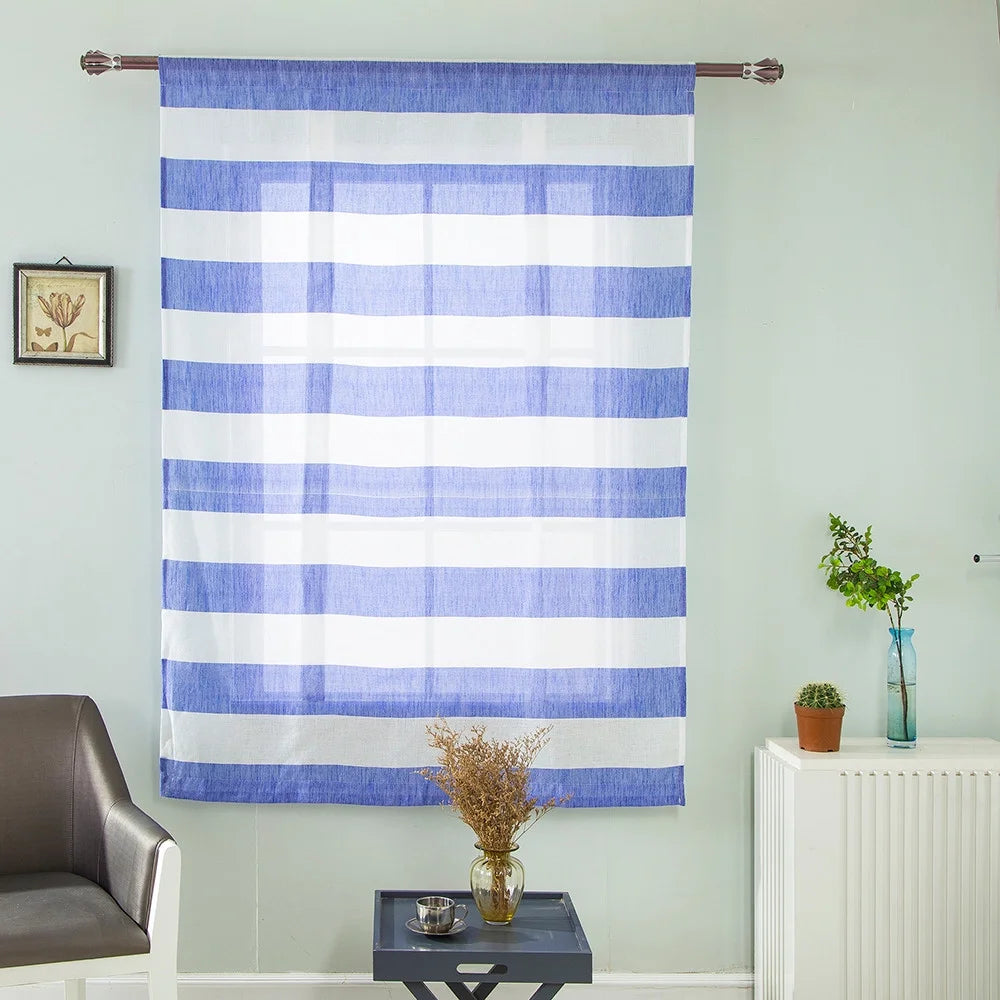 Stripe Tie-Up Roman Shades Sheer Window Curtain Panels N482
