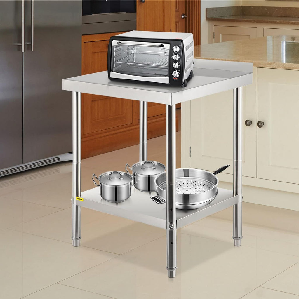 Stainless Steel Prep Table with Backsplash and Adjustable Undershelf V83254