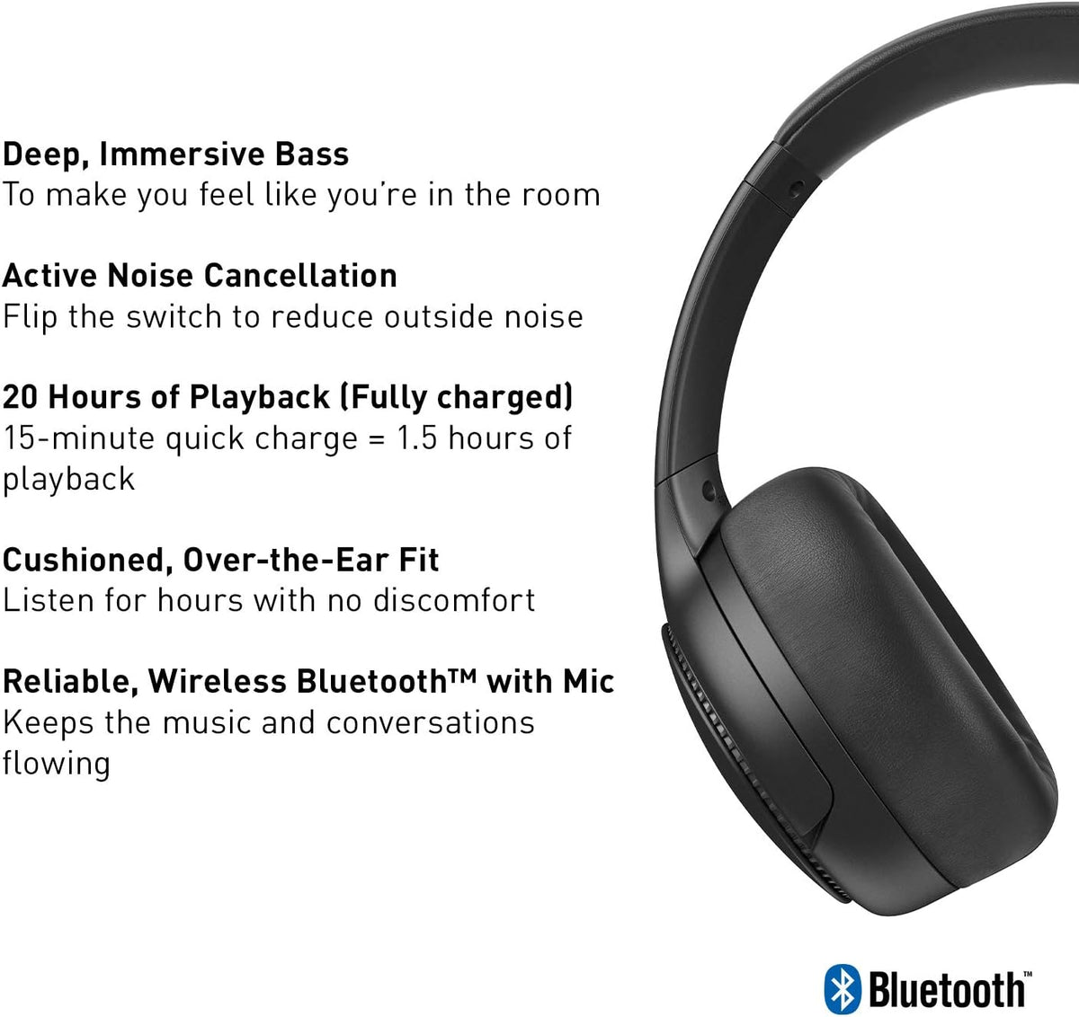 Black Wireless Bluetooth Noise Cancelling Headphones Pack of 2 P877465