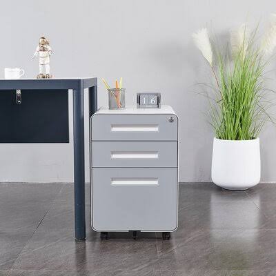 Gray 3 Drawer Mobile Vertical Filing Cabinet G630027