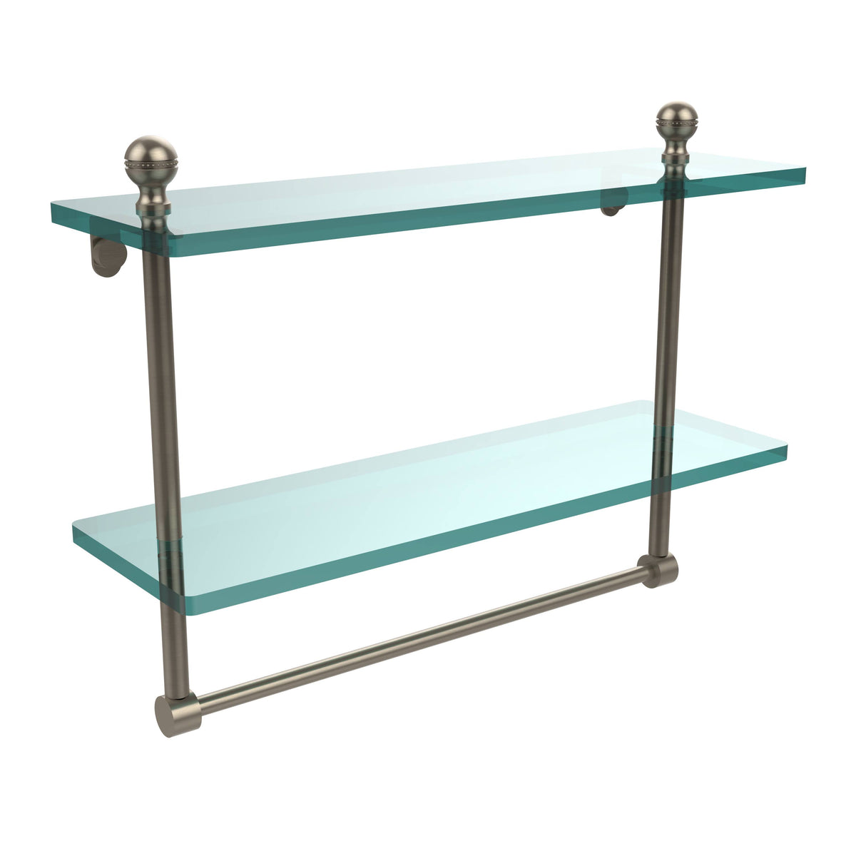 Antique Pewter Two Tiered Glass Shelf with Towel Bar U487
