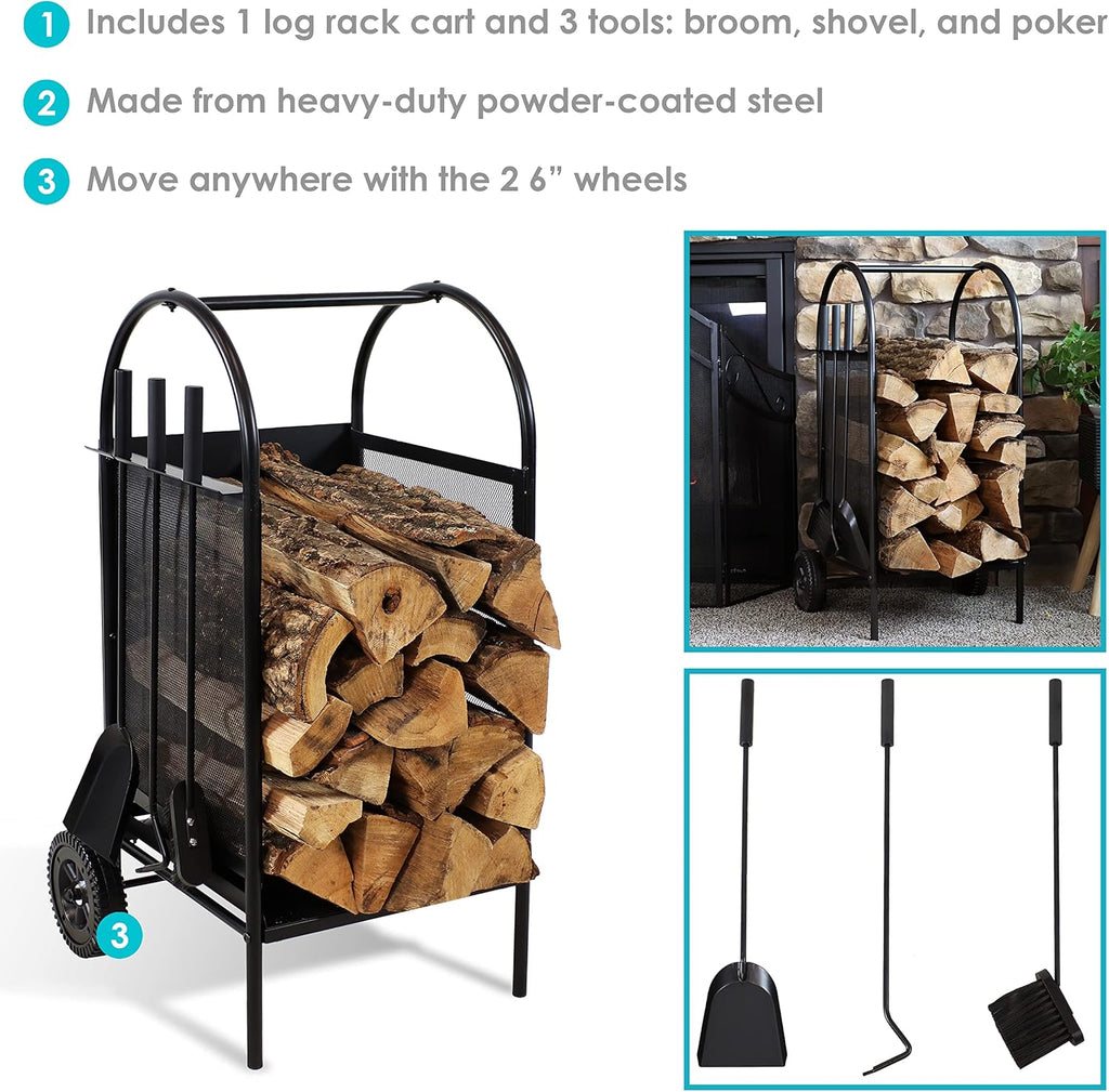 Wrought Iron Firewood Rack with Poker, Shovel and Brush Tools P462